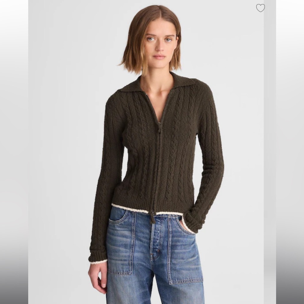 Madewell Cable-Knit Zip Cardigan in Midngiht Olive Tipping size medium